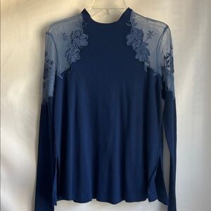 Free People Elegant Navy Blue Lace Detail Women's Top new S
